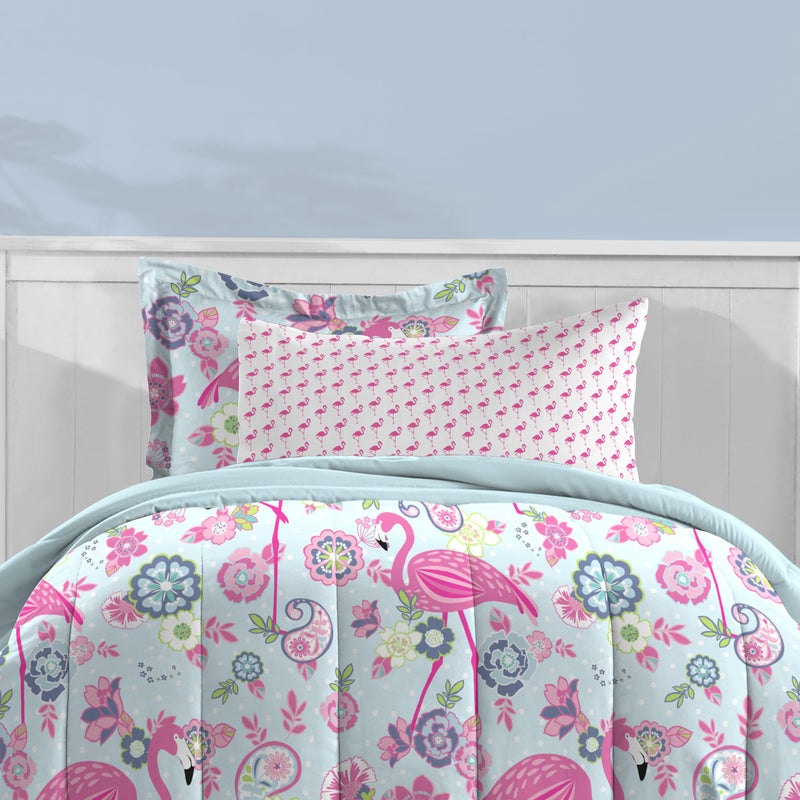 dream FACTORY Kids 7-Piece Complete Set Easy-Wash Super Soft Microfiber Comforter Bedding, Full, Pink Flamingo - Image 5